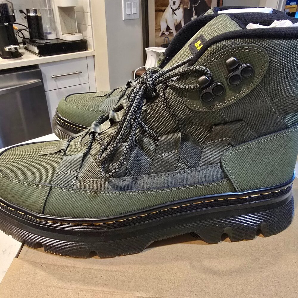 Dr.Martens Boury Boot Mens 12 Green Nylon Leather Hiker Combat Lace Up Military